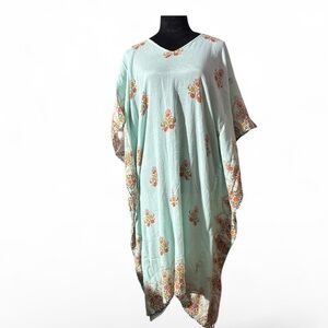NWOT Sundance Light Seafoam Blue Caftan with Floral Print - Size Small